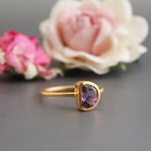 Amethyst Sterling Silver Ring: Dainty Gemstone Statement Ring